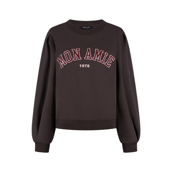 Lady Day Sweater tekst Mon Amie - Donker bruin Lady Day Sweater tekst Mon Amie - Donker bruin